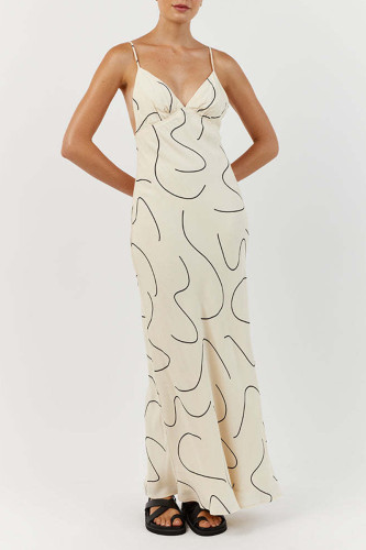Sexy Street Geometric Print Patchwork V Neck Sling Dress Dresses