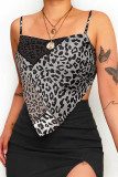 Sexy College Print Patchwork Contrast Square Collar Tops