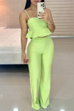 Sweet Elegant Solid Flounce Square Collar Sleeveless Two Pieces