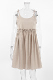 Casual Solid Frenulum Buttons U Neck A Line Dresses