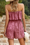 Casual Simplicity Solid Patchwork Strapless Loose Rompers