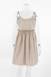 Casual Solid Frenulum Buttons U Neck A Line Dresses