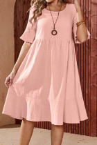 Casual Solid Fold O Neck A Line Dresses