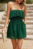 Casual Simplicity Solid Patchwork Strapless Loose Rompers