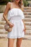 Casual Simplicity Solid Patchwork Strapless Loose Rompers