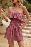 Casual Simplicity Solid Patchwork Strapless Loose Rompers