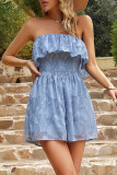 Casual Simplicity Solid Patchwork Strapless Loose Rompers
