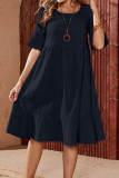Casual Solid Fold O Neck A Line Dresses