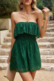 Casual Simplicity Solid Patchwork Strapless Loose Rompers
