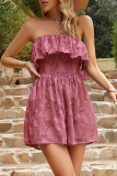 Casual Simplicity Solid Patchwork Strapless Loose Rompers