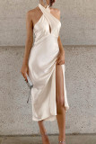 Elegant Simplicity Solid Backless Halter Trumpet Mermaid Dresses