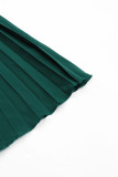 Elegant Solid Frenulum Fold O Neck Pleated Dresses