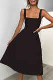 Sexy Simplicity Solid Backless Square Collar A Line Dresses