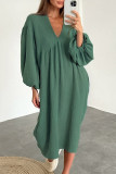 Casual Living Solid Pocket V Neck Long Sleeve Dresses