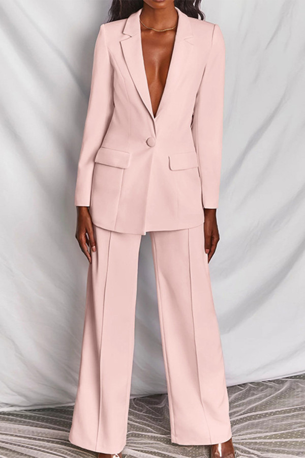 Work Elegant Solid Solid Color Turn-back Collar Long Sleeve Two Pieces