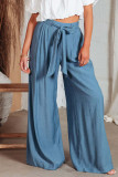 Casual Solid Pocket Frenulum Loose High Waist Wide Leg Solid Color Bottoms