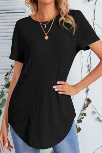Casual Simplicity Solid Buttons Asymmetrical O Neck T-Shirts