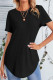 Casual Simplicity Solid Buttons Asymmetrical O Neck T-Shirts