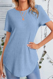 Casual Simplicity Solid Buttons Asymmetrical O Neck T-Shirts