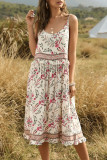 Sweet Bohemian Vacation Print Patchwork Flounce U Neck Printed Dress Dresses