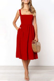 Sexy Simplicity Solid Backless Square Collar A Line Dresses