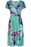 Elegant College Floral Patchwork V Neck A Line Dresses