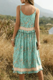 Sweet Bohemian Vacation Print Patchwork Flounce U Neck Printed Dress Dresses