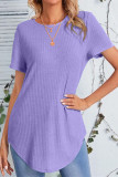 Casual Simplicity Solid Buttons Asymmetrical O Neck T-Shirts