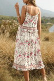 Sweet Bohemian Vacation Print Patchwork Flounce U Neck Printed Dress Dresses