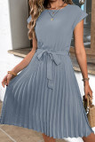 Elegant Solid Frenulum Fold O Neck Pleated Dresses