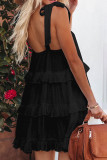 Sexy Simplicity Solid Frenulum Square Collar Cake Skirt Dresses