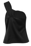 Elegant Solid Patchwork Oblique Collar Tops