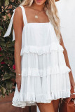 Sexy Simplicity Solid Frenulum Square Collar Cake Skirt Dresses
