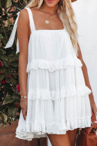 Sexy Simplicity Solid Frenulum Square Collar Cake Skirt Dresses