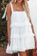 Sexy Simplicity Solid Frenulum Square Collar Cake Skirt Dresses