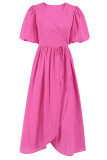 Sexy Simplicity Solid Frenulum V Neck Waist Skirt Dresses
