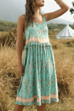 Sweet Bohemian Vacation Print Patchwork Flounce U Neck Printed Dress Dresses