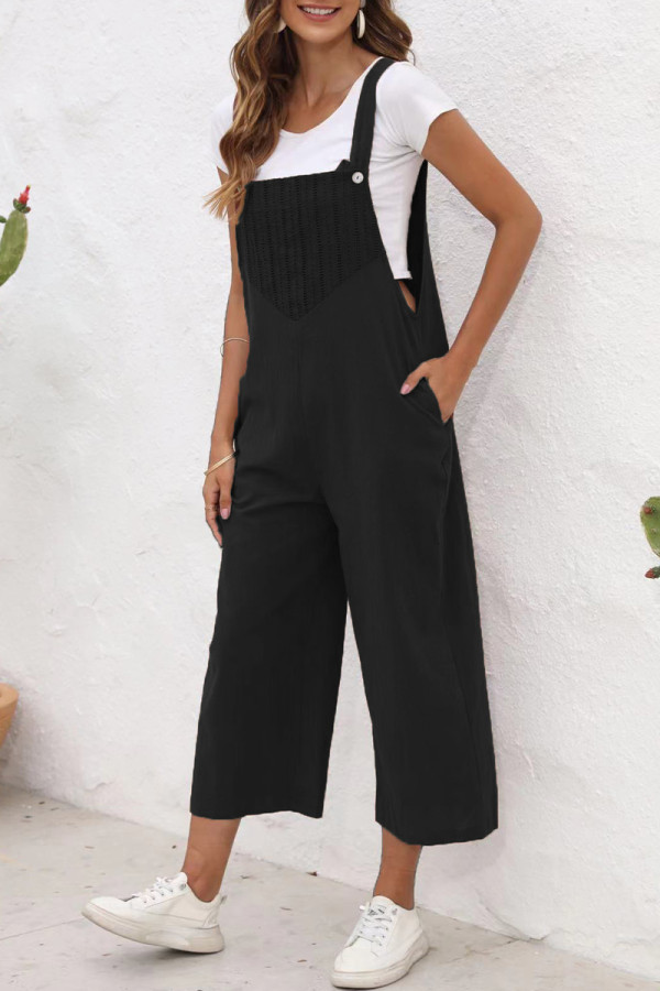 Casual Solid Patchwork Square Collar Loose Jumpsuits