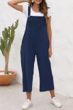Casual Solid Patchwork Square Collar Loose Jumpsuits
