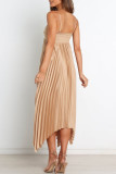 Sexy Elegant Solid Fold V Neck Irregular Dress Dresses