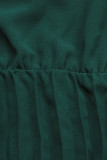 Elegant Solid Frenulum Fold O Neck Pleated Dresses