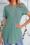 Casual Simplicity Solid Buttons Asymmetrical O Neck T-Shirts