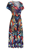 Elegant College Floral Patchwork V Neck A Line Dresses