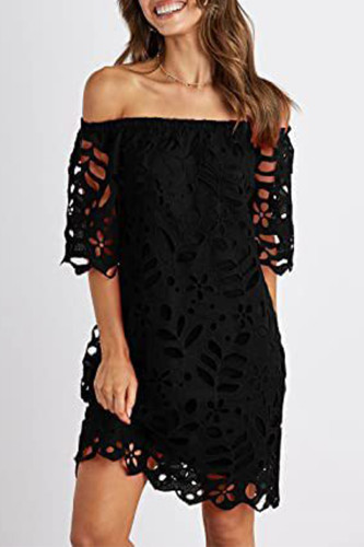 Elegant Solid Lace Hollowed Out Off the Shoulder A Line Dresses