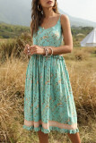 Sweet Bohemian Vacation Print Patchwork Flounce U Neck Printed Dress Dresses