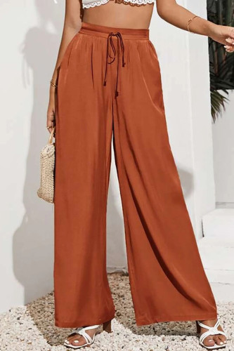 Casual Solid Frenulum Loose High Waist Wide Leg Solid Color Bottoms