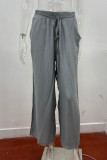 Casual Solid Frenulum Loose High Waist Wide Leg Solid Color Bottoms