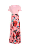 Casual Bohemian Print Solid Patchwork O Neck Short Sleeve Dress Dresses