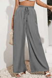 Casual Solid Frenulum Loose High Waist Wide Leg Solid Color Bottoms