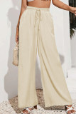 Casual Solid Frenulum Loose High Waist Wide Leg Solid Color Bottoms